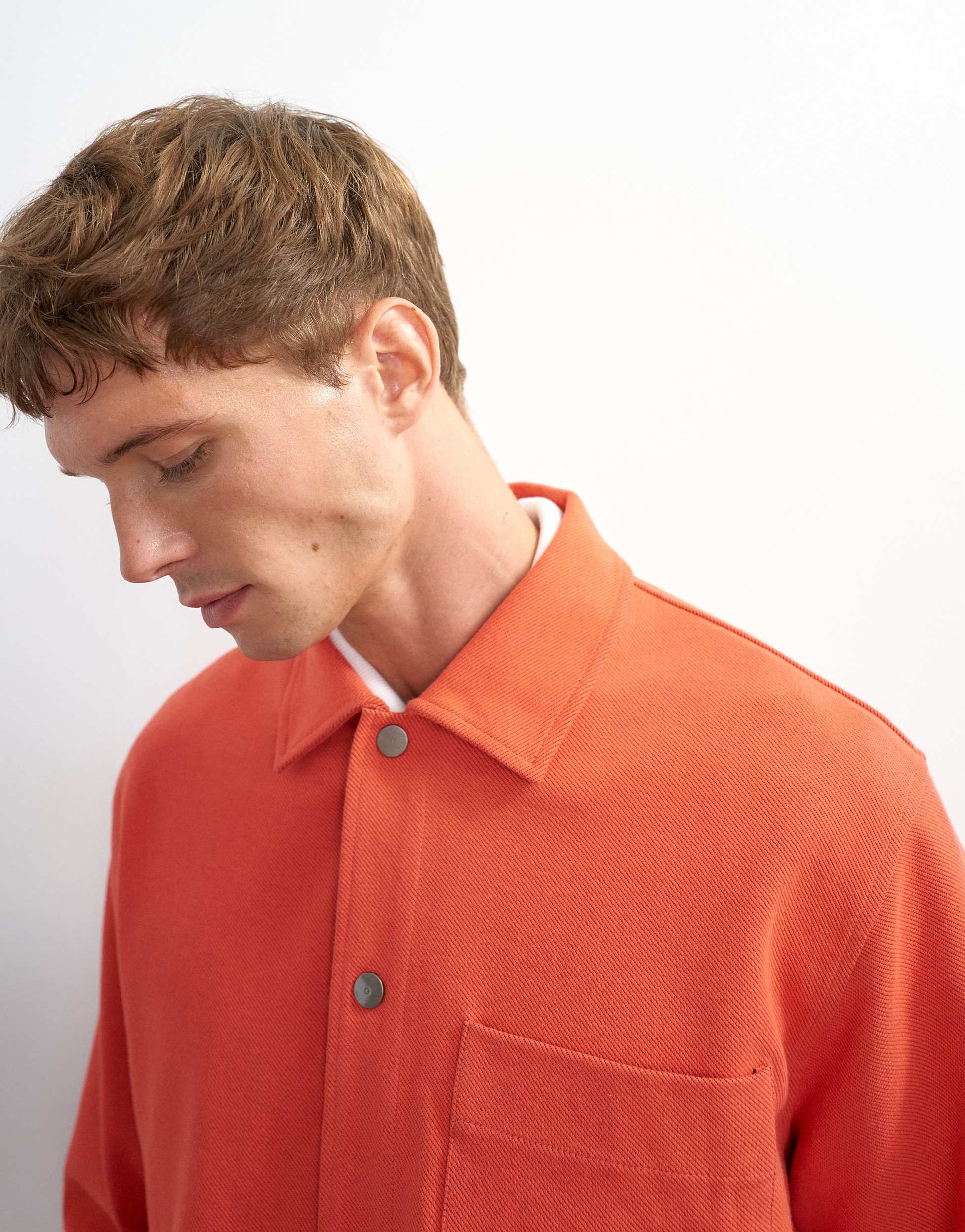 Topman boxy fit jersey shacket in coral