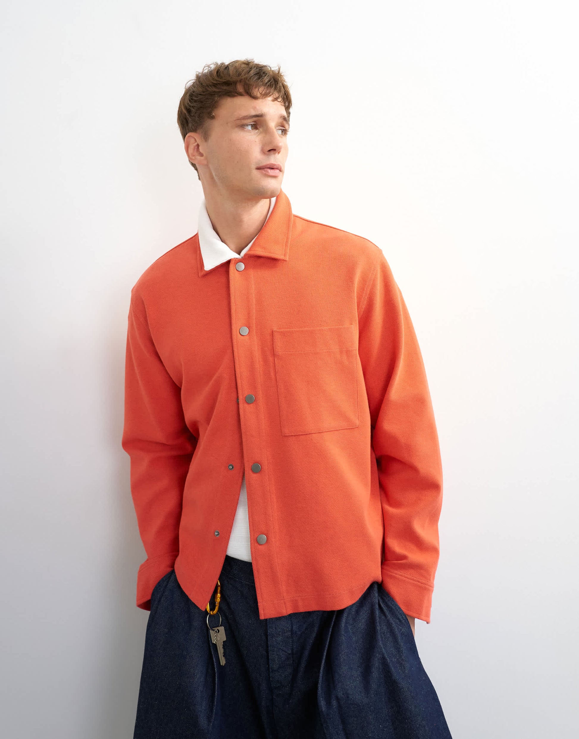 Topman boxy fit jersey shacket in coral