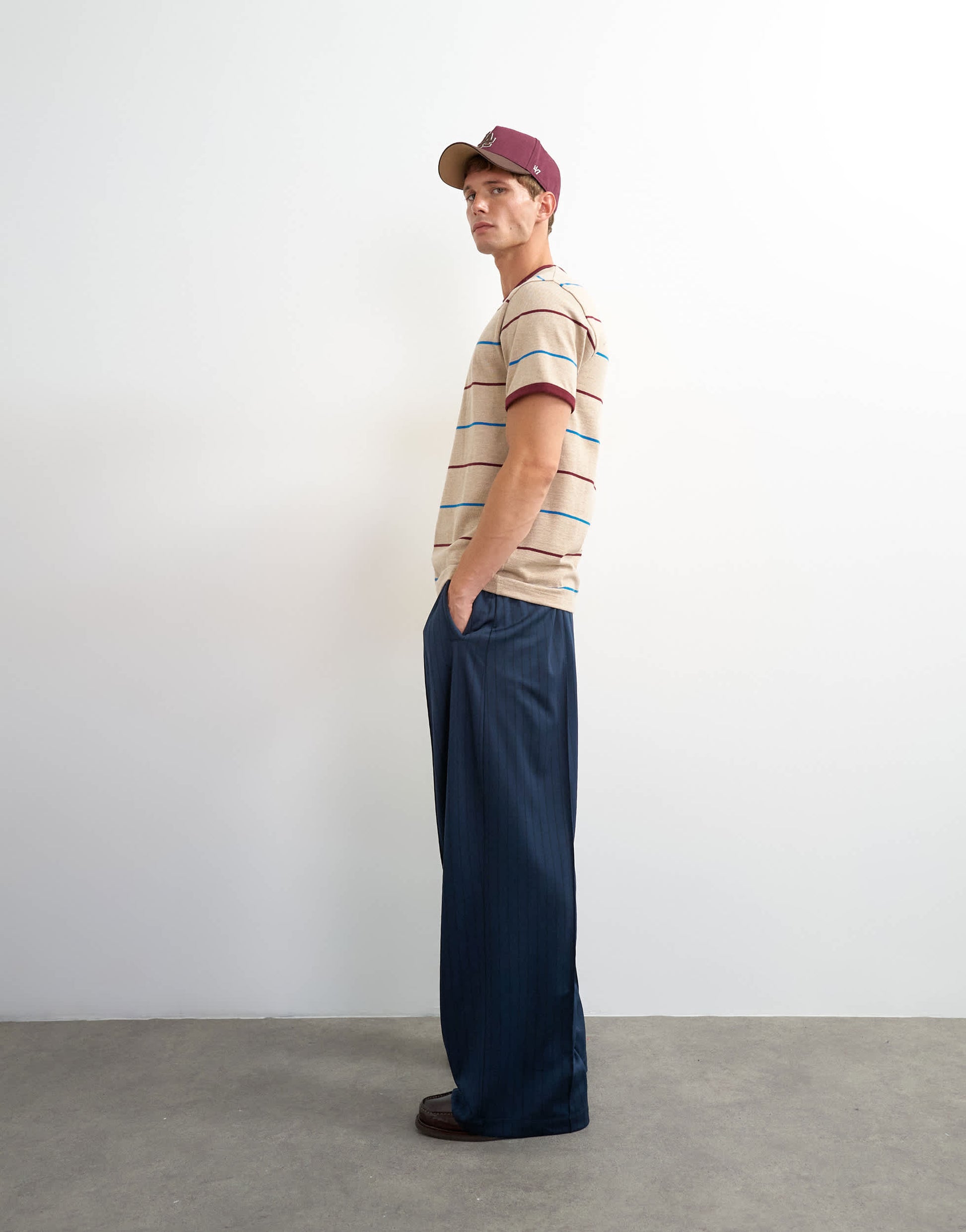 Topman classic fit striped t shirt in oatmeal