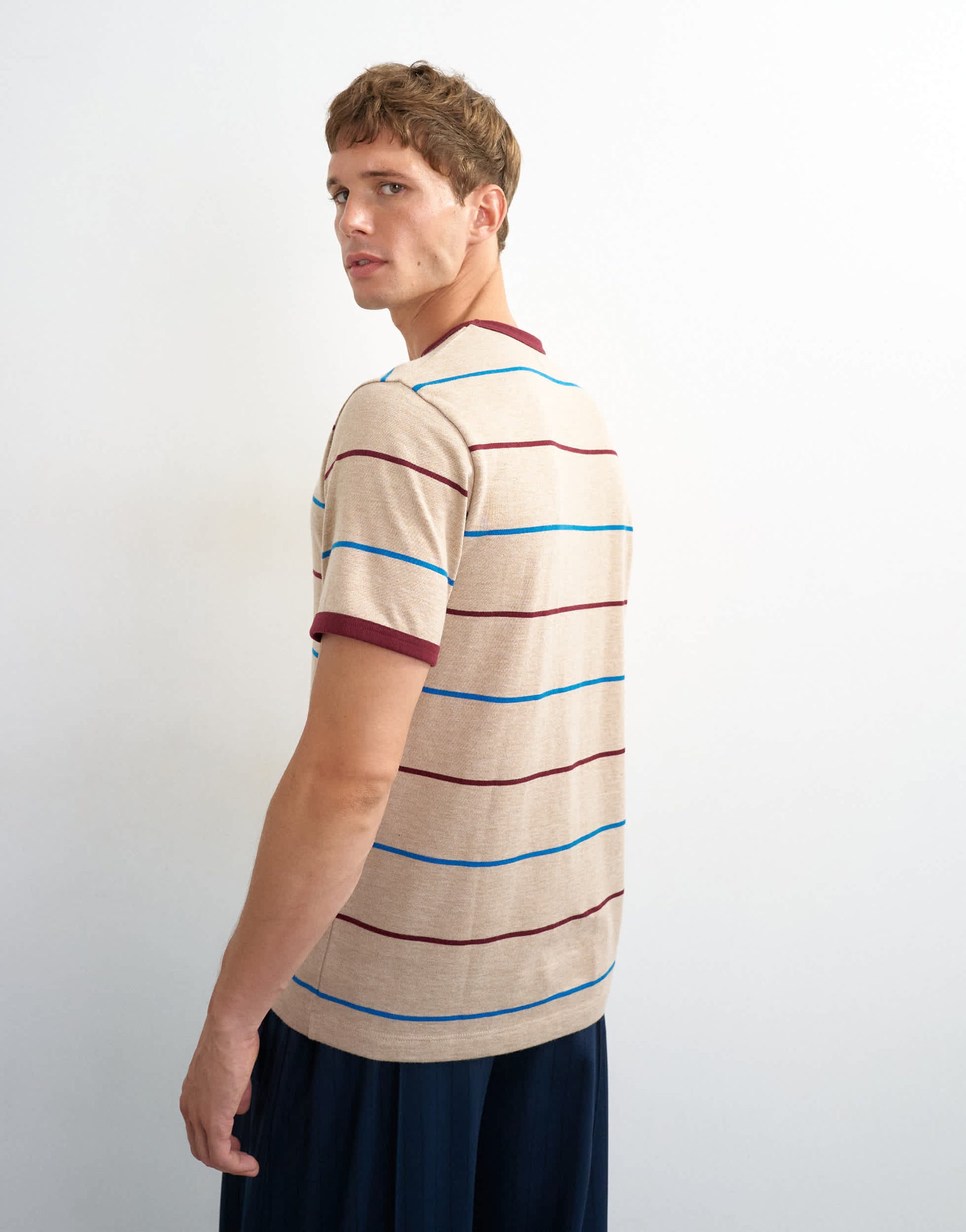 Topman classic fit striped t shirt in oatmeal
