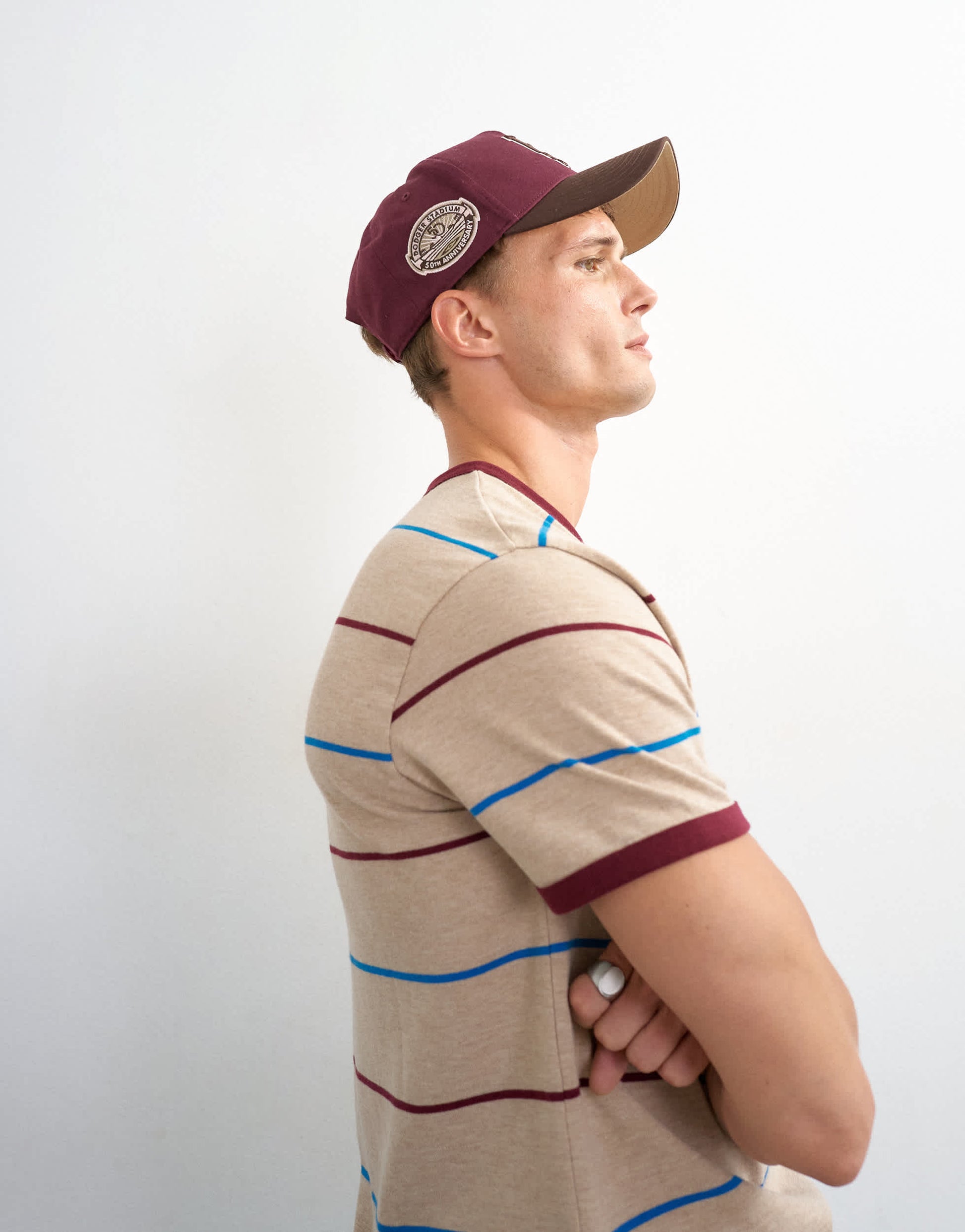 Topman classic fit striped t shirt in oatmeal