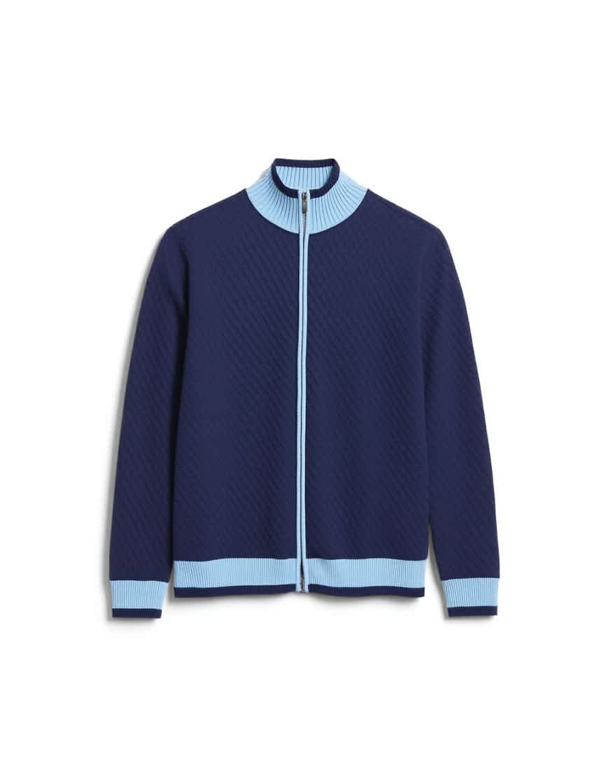 Topman regular fit knitted track cardigan in blue