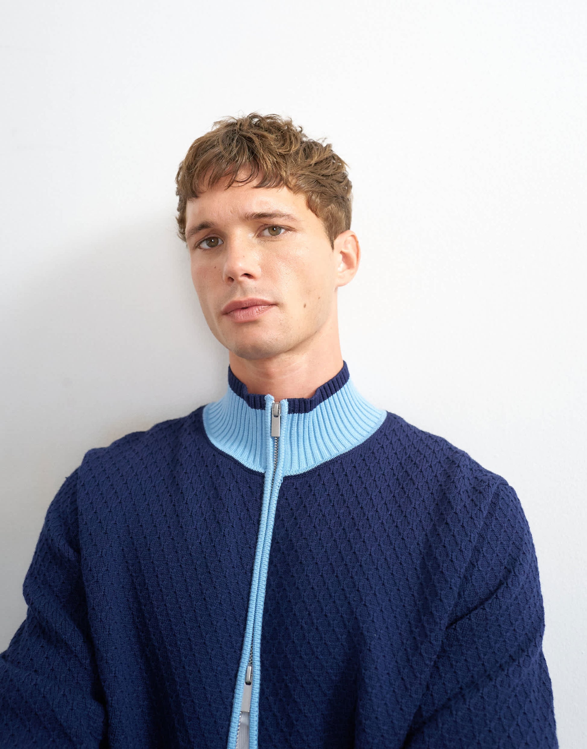 Topman regular fit knitted track cardigan in blue