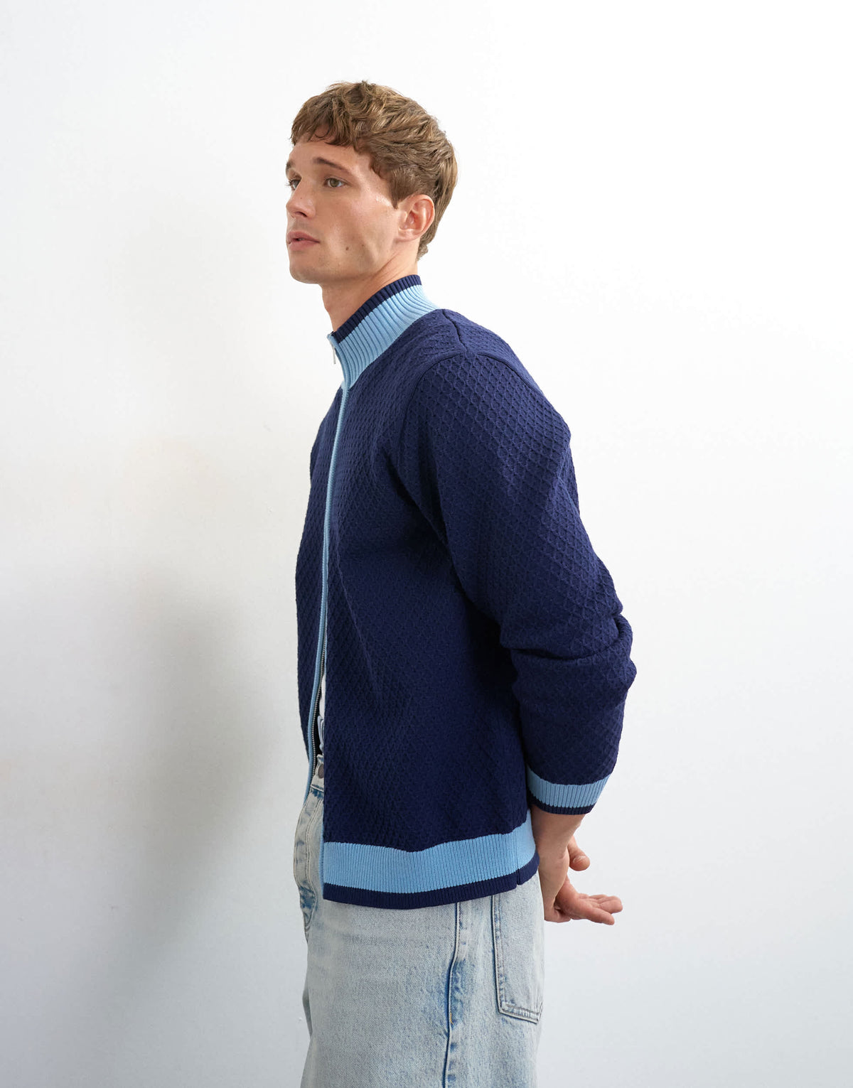 Topman regular fit knitted track cardigan in navy
