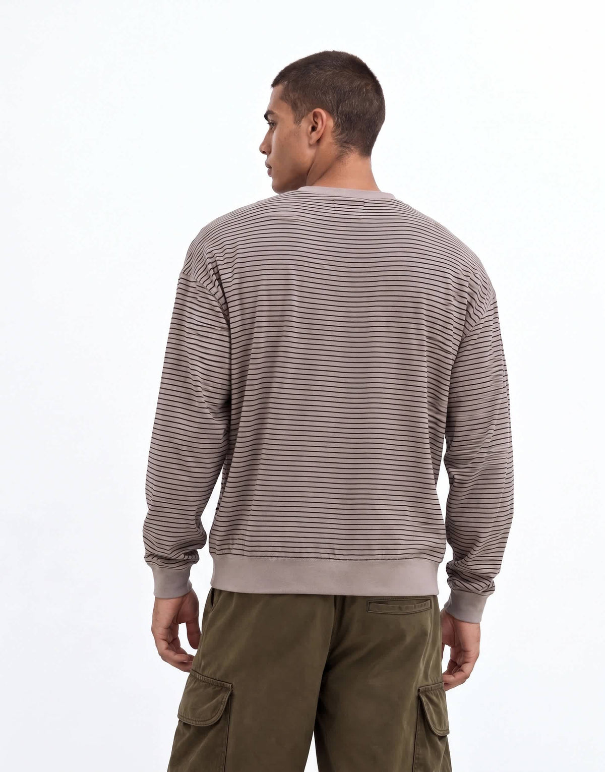 Topman relaxed fit crop long sleeve t-shirt with stripe in grey