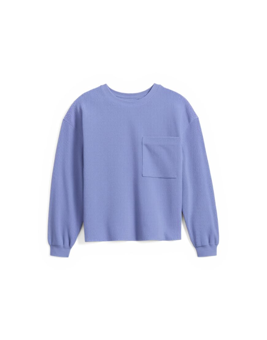 Topman relaxed fit crop pique waffle long sleeve t-shirt in french blue