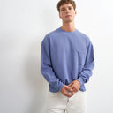 Topman Cropped Langarm-T-Shirt aus Piqué-Waffelgewebe mit Relaxed Fit in French Blue