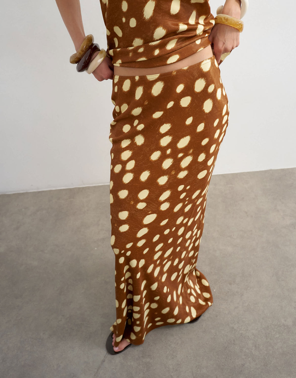 Topshop satin bias maxi skirt in deer print