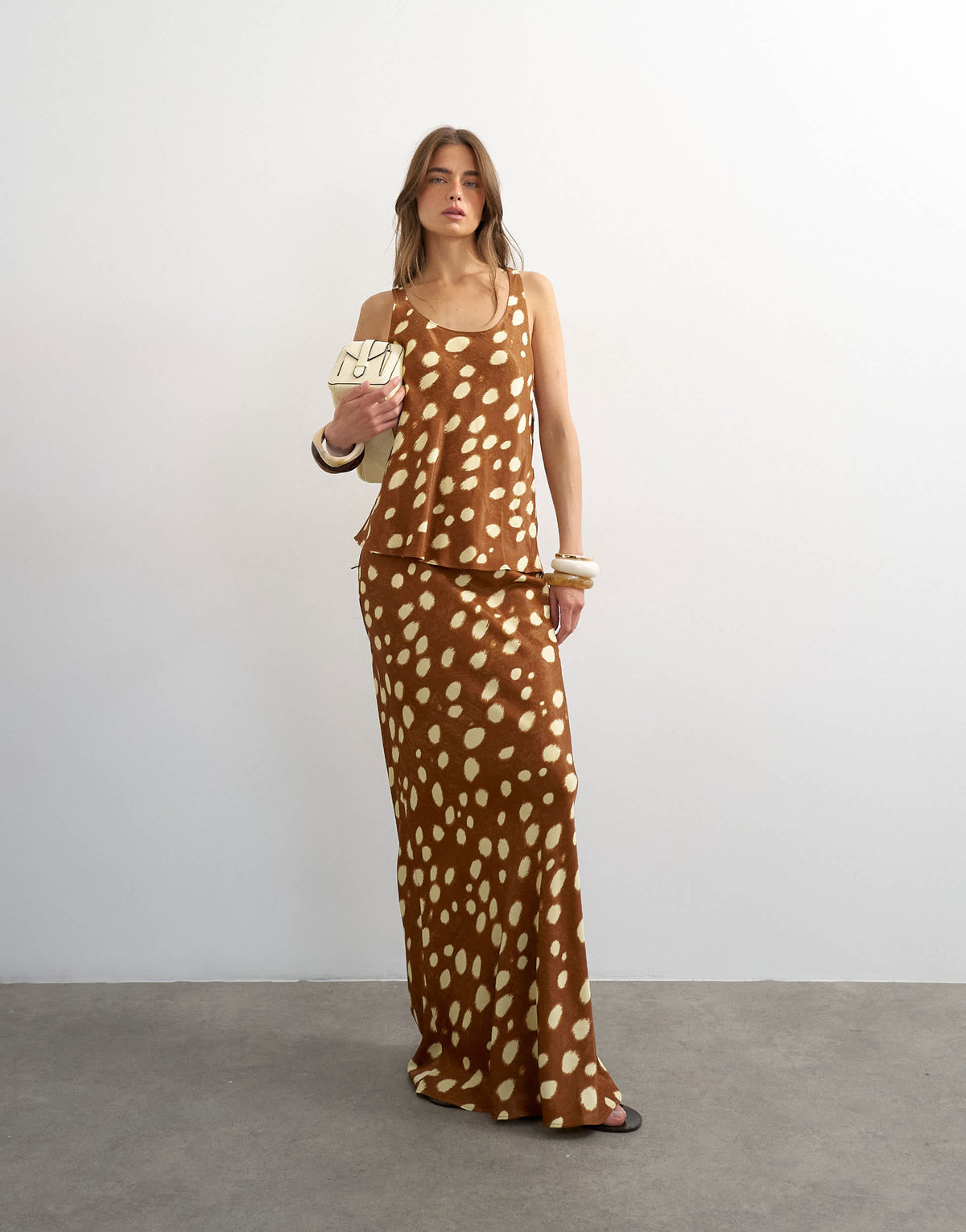 Topshop satin bias maxi skirt in deer print