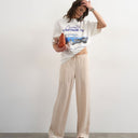 Pantalon large Topshop en satin écru à ceinture nouée