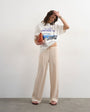 Topshop satin tie waist wide leg trouser in ecru