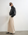 Topshop satin tie waist wide leg trouser in ecru