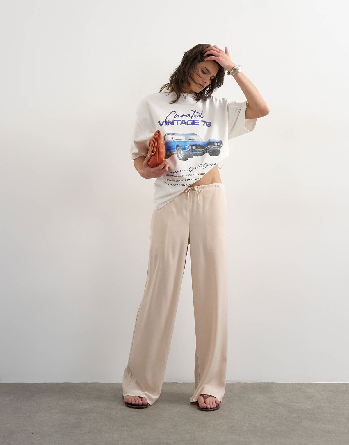 Topshop satin tie waist wide leg trouser in ecru
