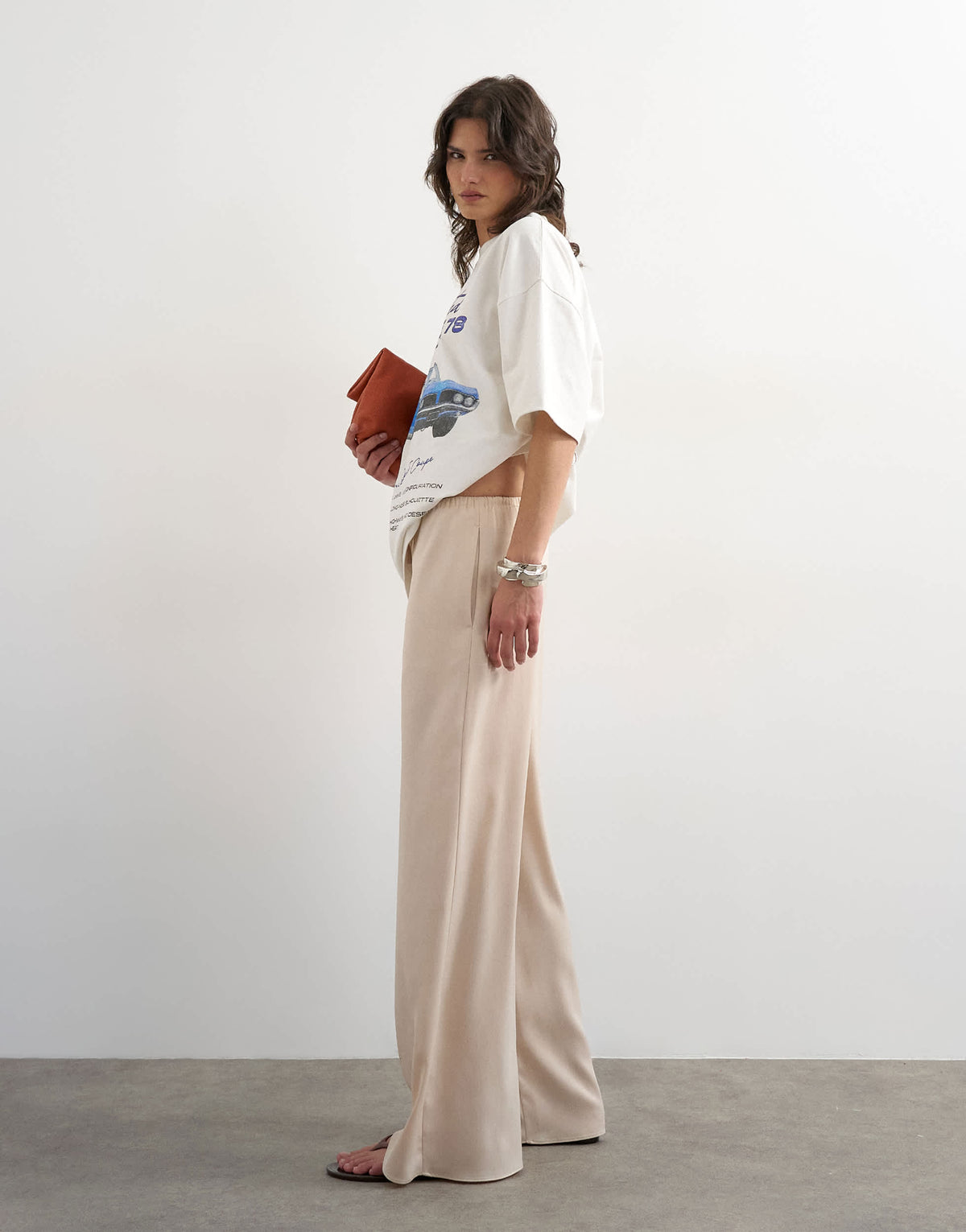Topshop satin tie waist wide leg trouser in ecru