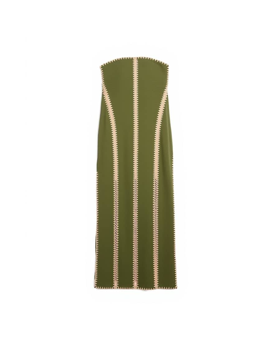 Topshop contrast crochet detail bandeau maxi dress in green and peach