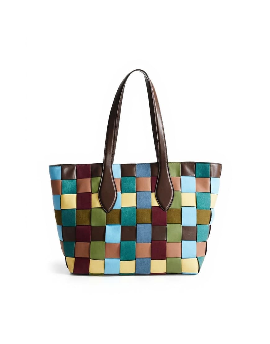 Topshop Myla large patchwork tote in blue