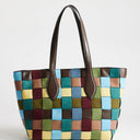 Topshop Myla large patchwork tote in blue