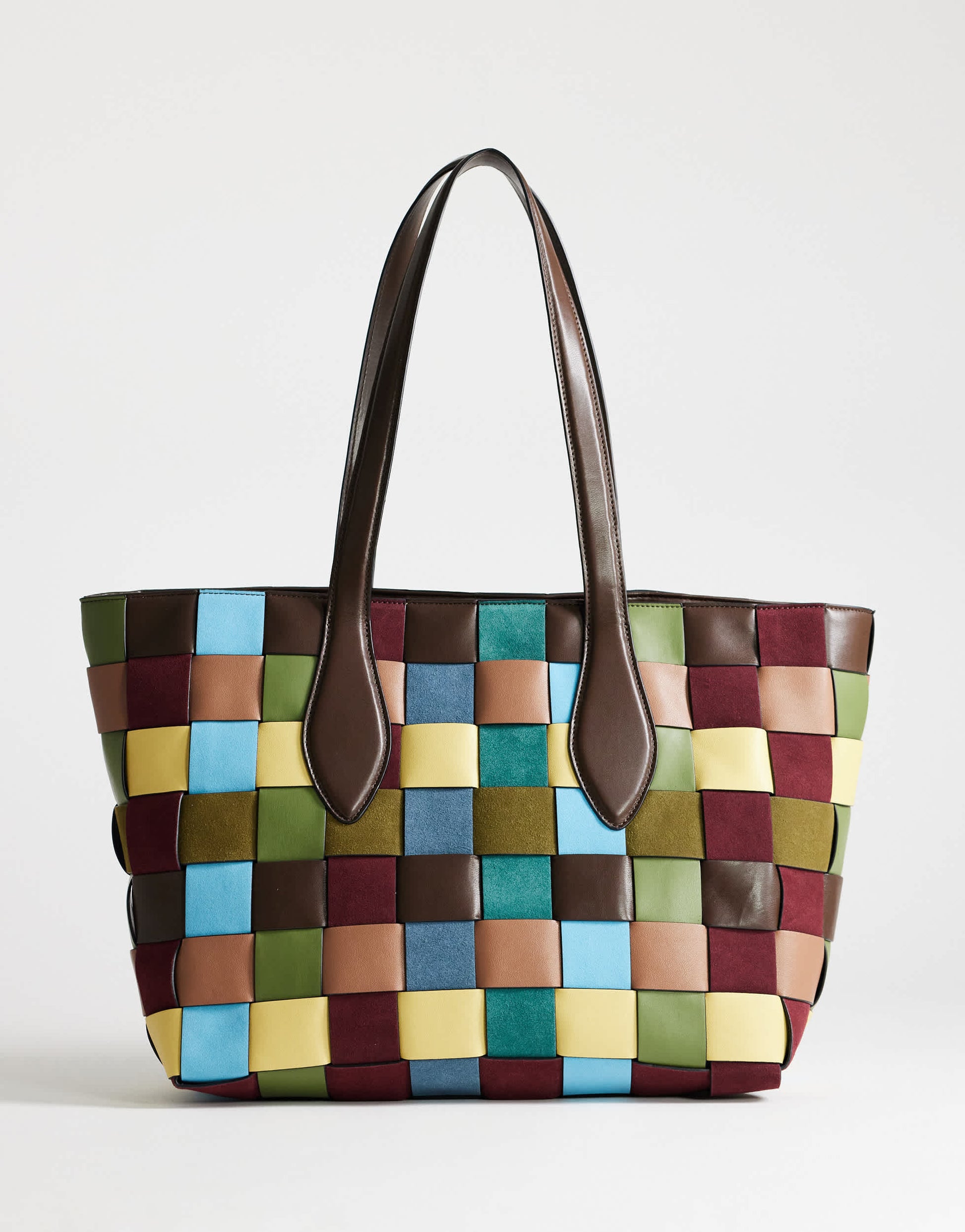 Topshop Myla large patchwork tote in blue