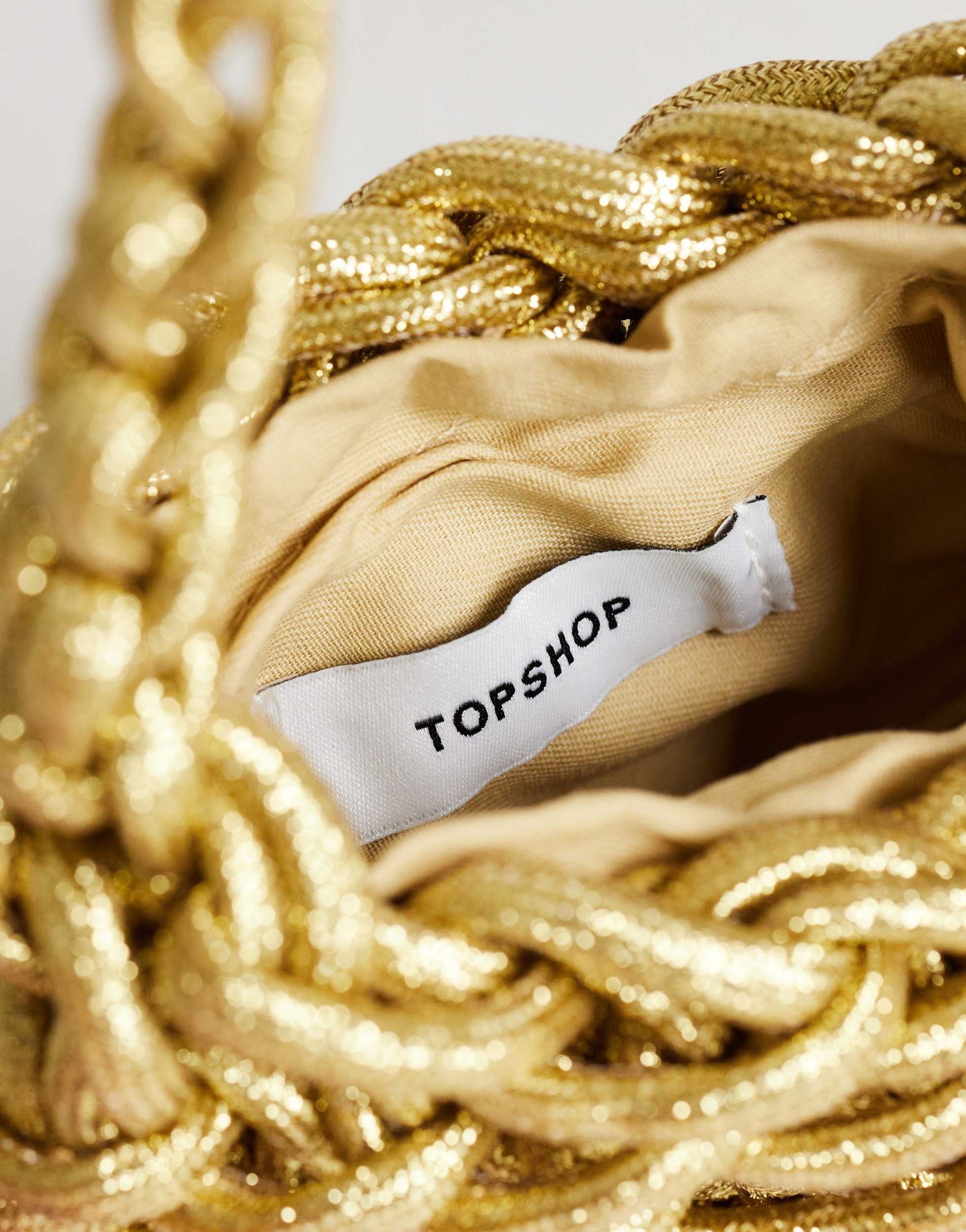 Topshop Morgan small weave grab bag in gold