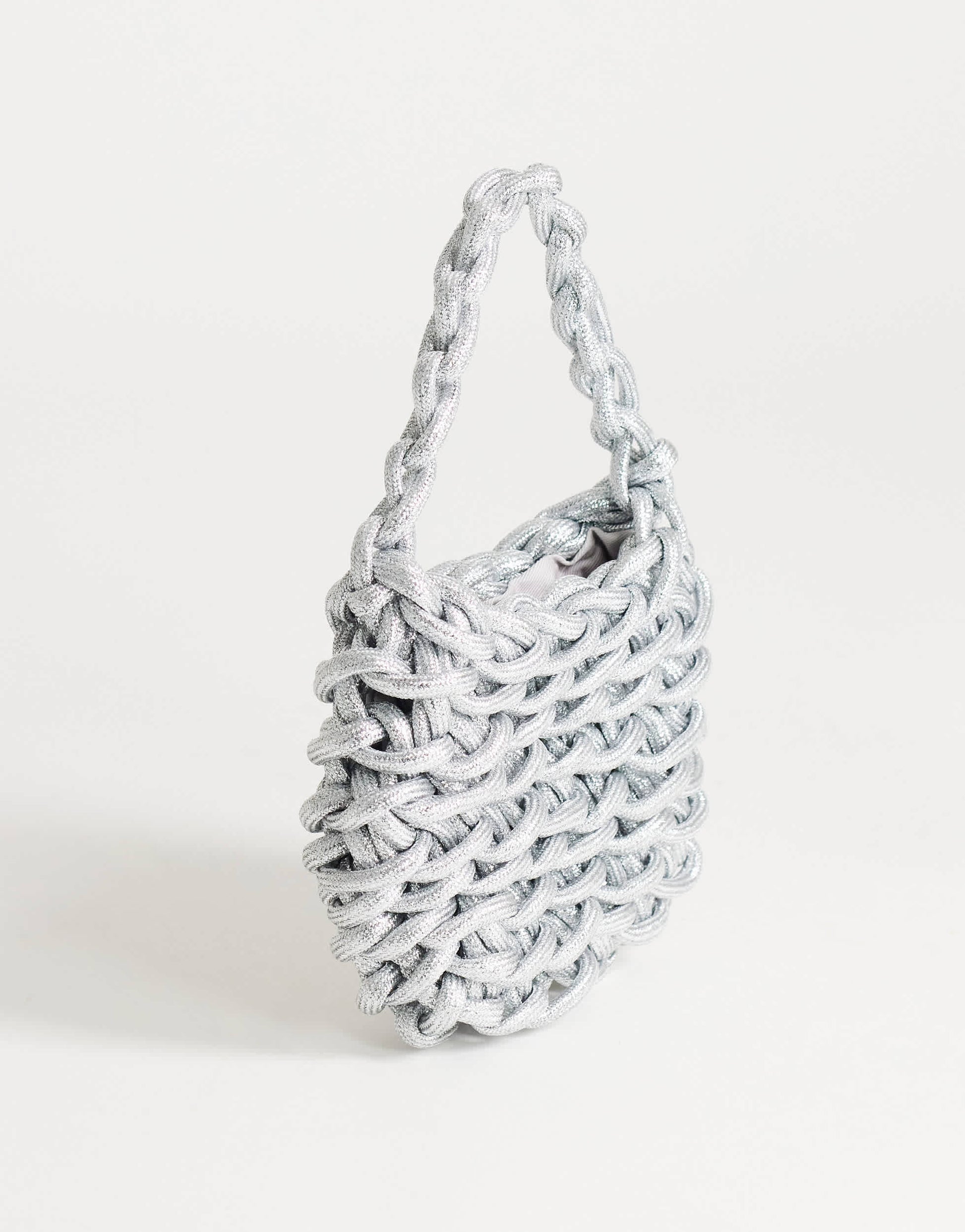 Topshop Morgan small weave grab bag in silver