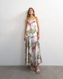 Topshop satin seamed maxi dress with piped edges in painterly floral