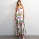 Topshop satin seamed maxi dress with piped edges in painterly floral