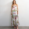 Topshop satin seamed maxi dress with piped edges in painterly floral