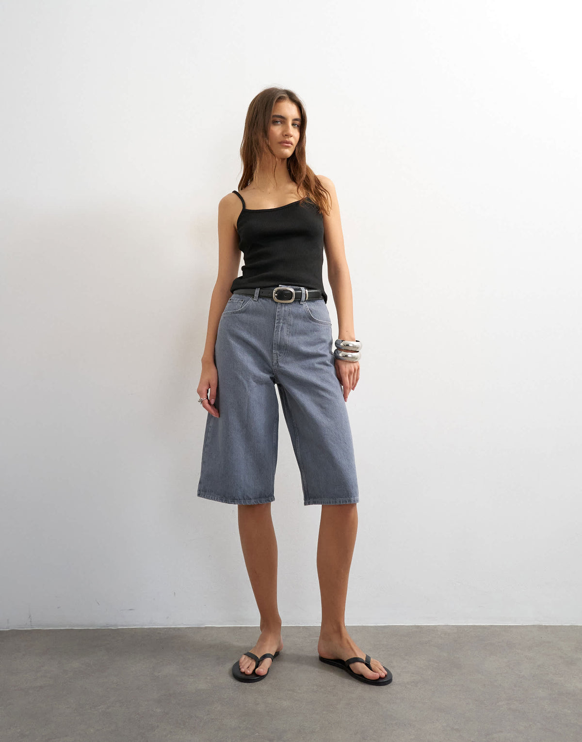 Topshop denim bermuda short in grey