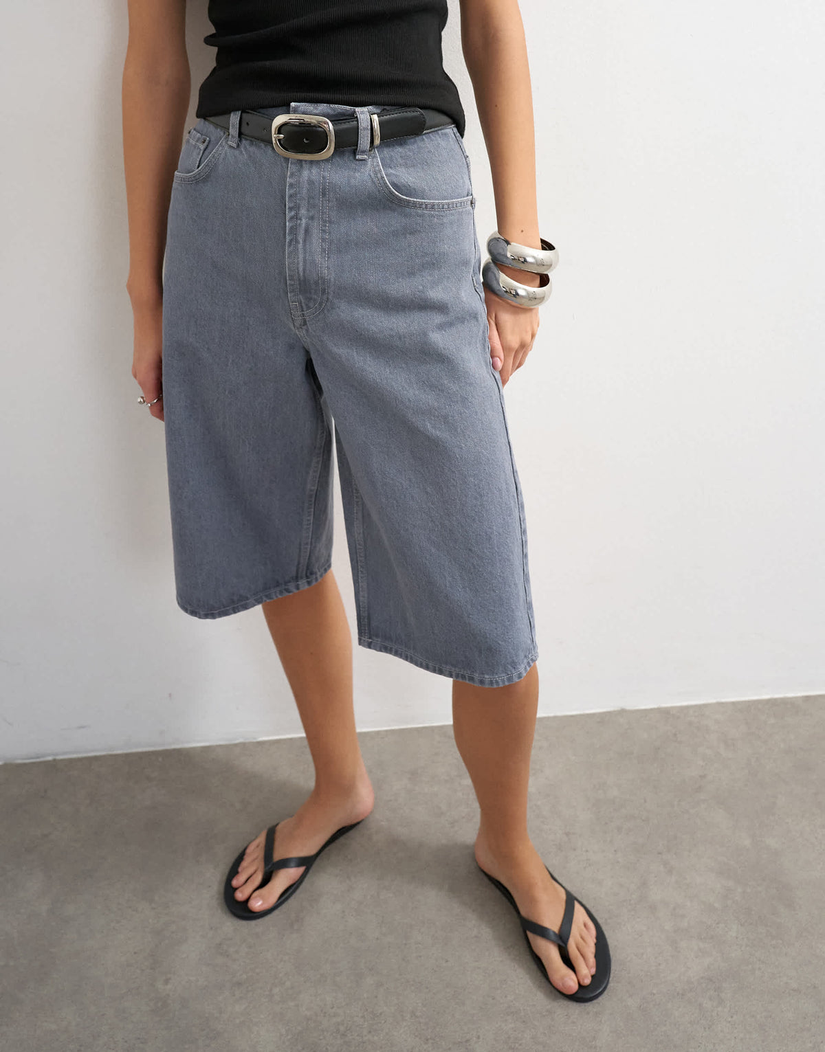Topshop denim bermuda short in grey