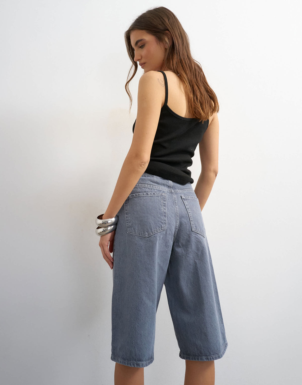 Topshop denim bermuda short in grey