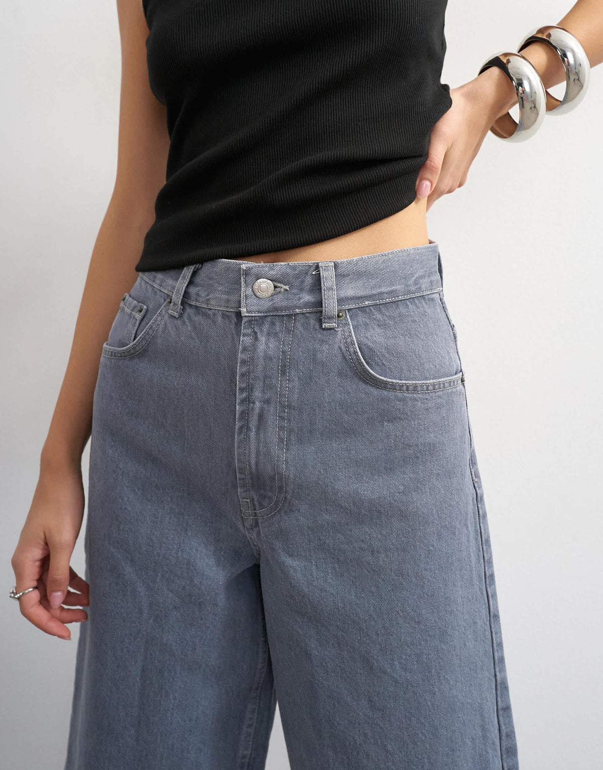Topshop denim bermuda short in grey