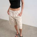 Topshop denim barrel jort in ecru jacquard floral