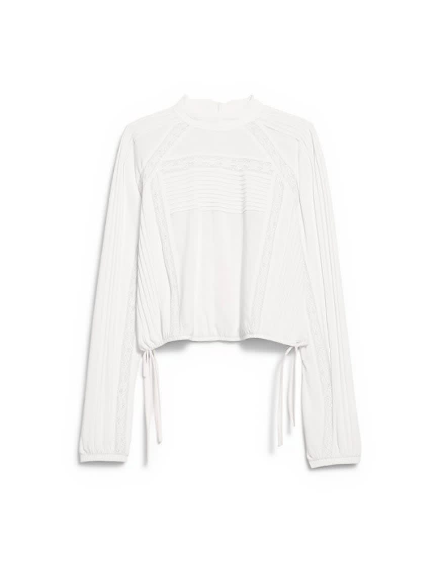 Topshop lace trim ruched side blouse in white