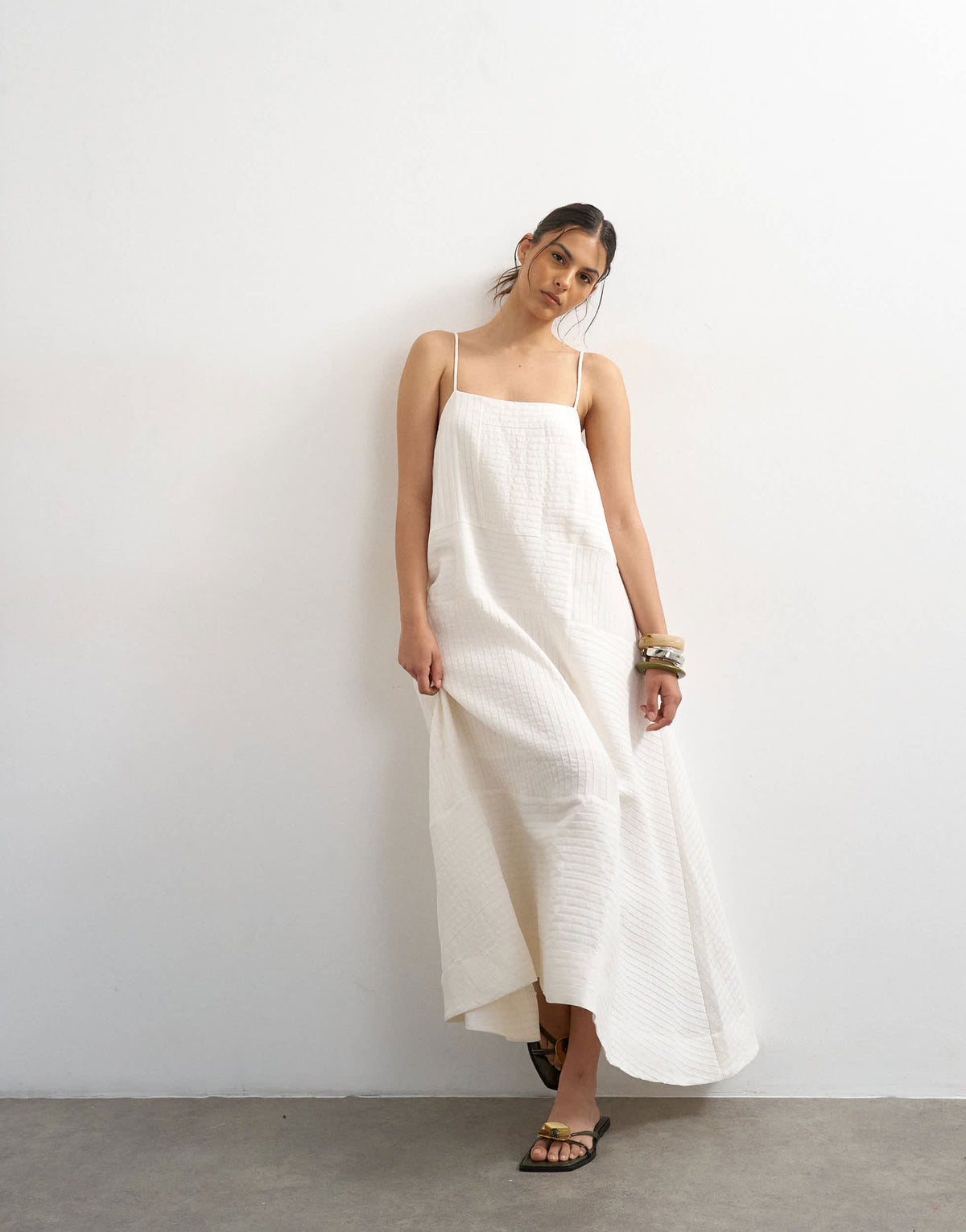 Topshop premium textured maxi sundress in white