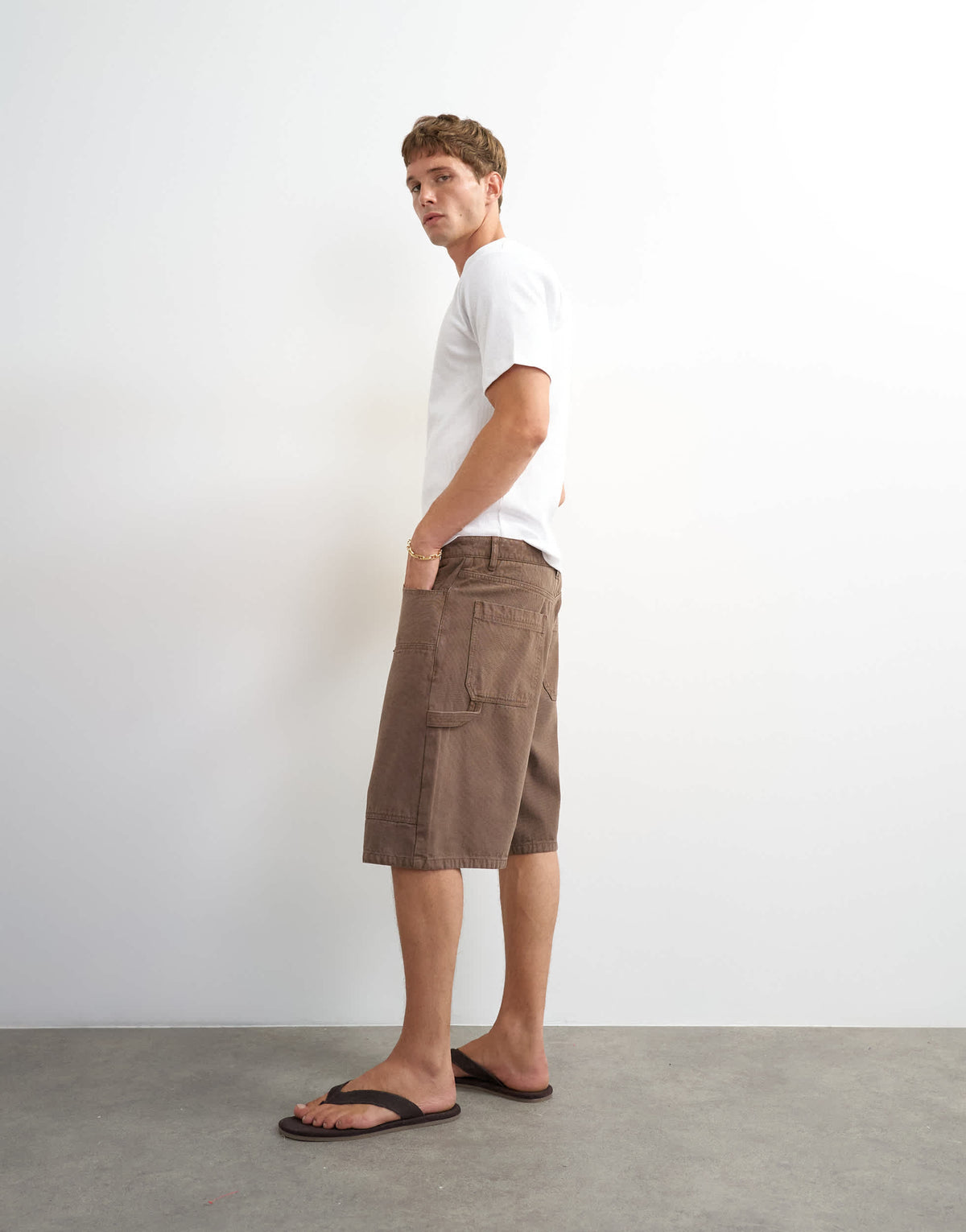 Topman baggy fit carpenter short in washed brown