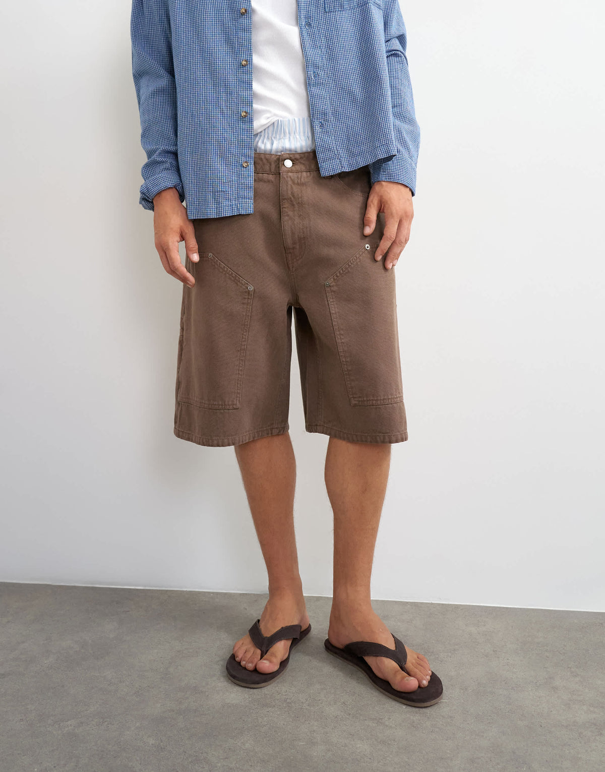 Topman baggy fit carpenter short in washed brown