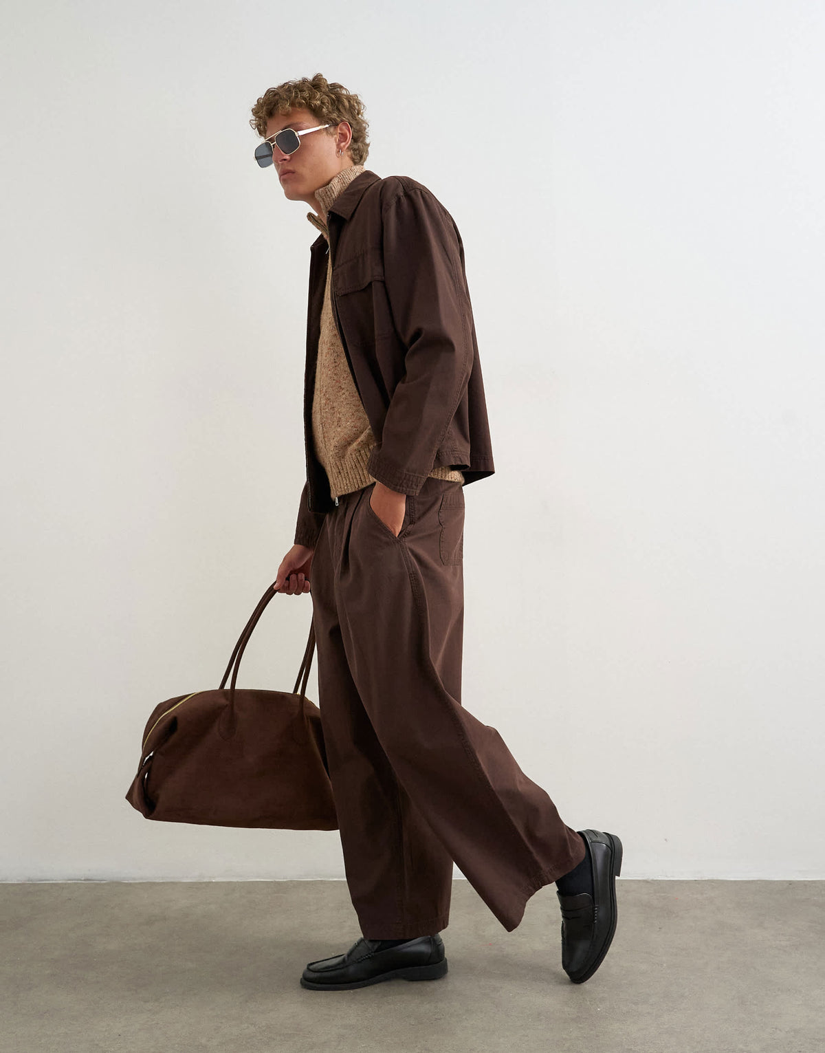Topman balloon fit herringbone twill trouser in brown