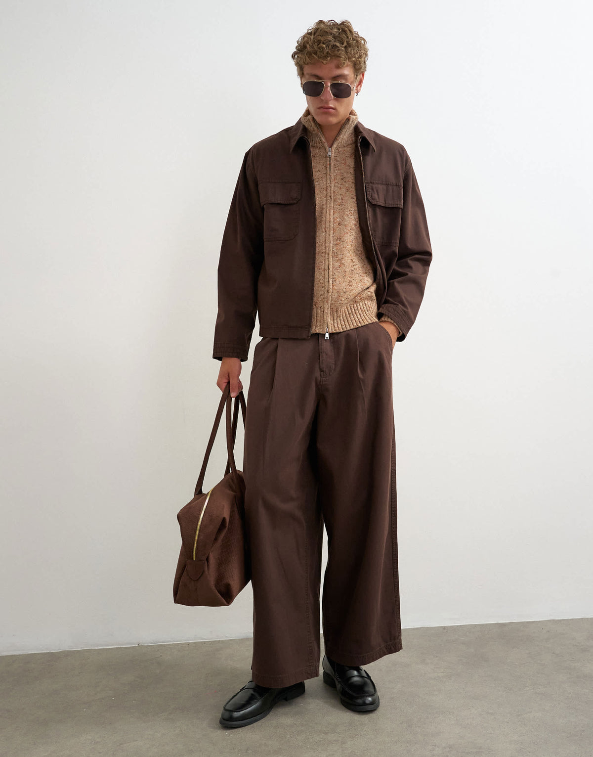 Topman balloon fit herringbone twill trouser in brown