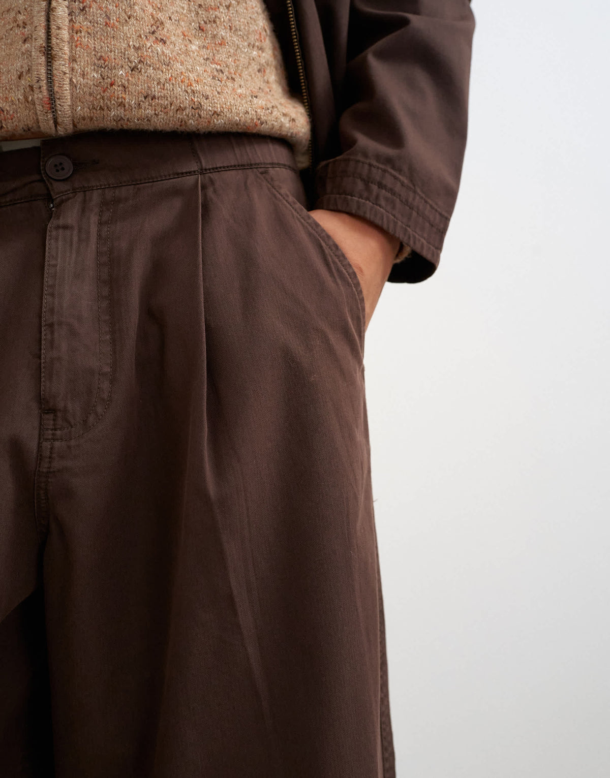 Topman balloon fit herringbone twill trouser in brown