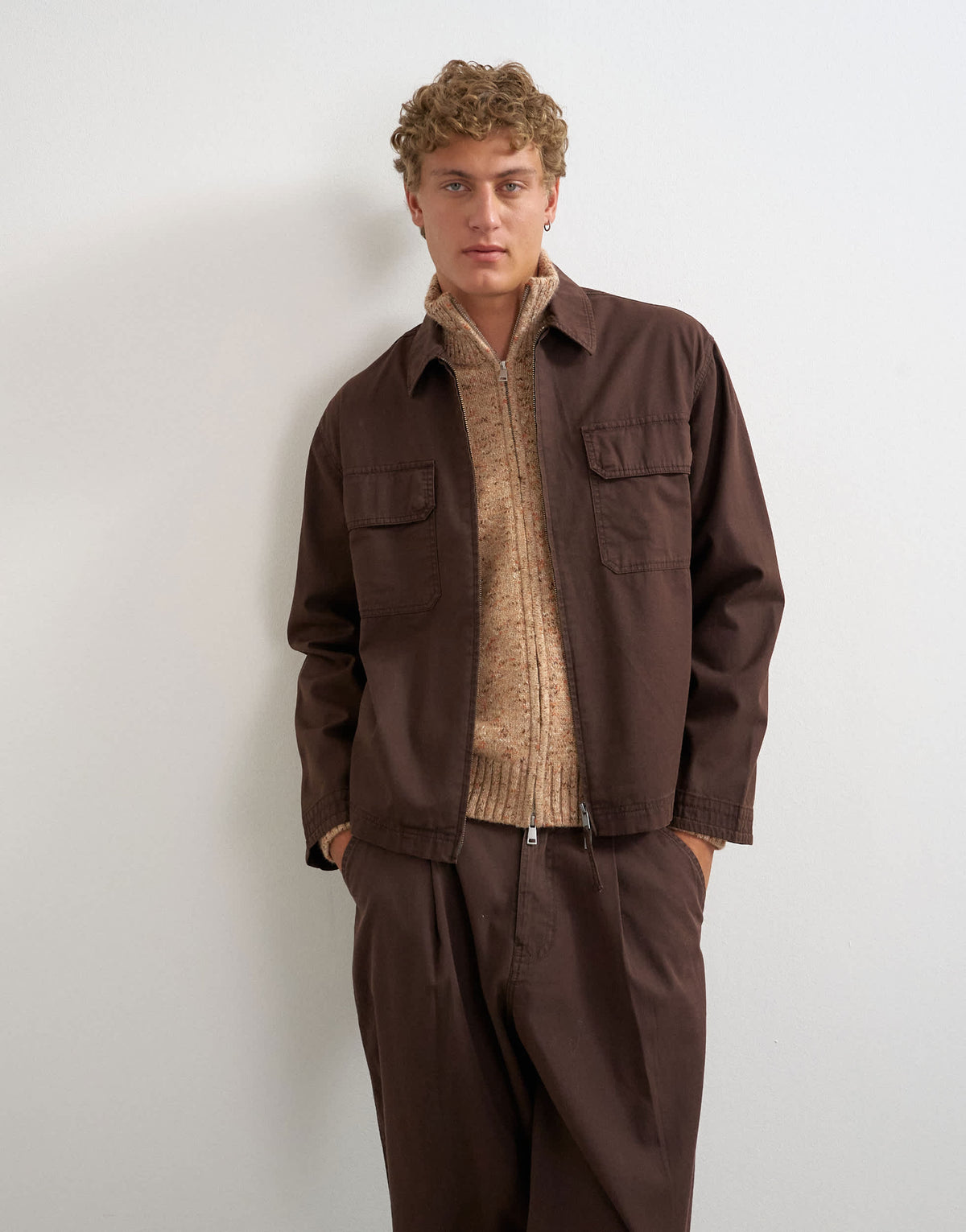 Topman relaxed fit herringbone overshirt in brown