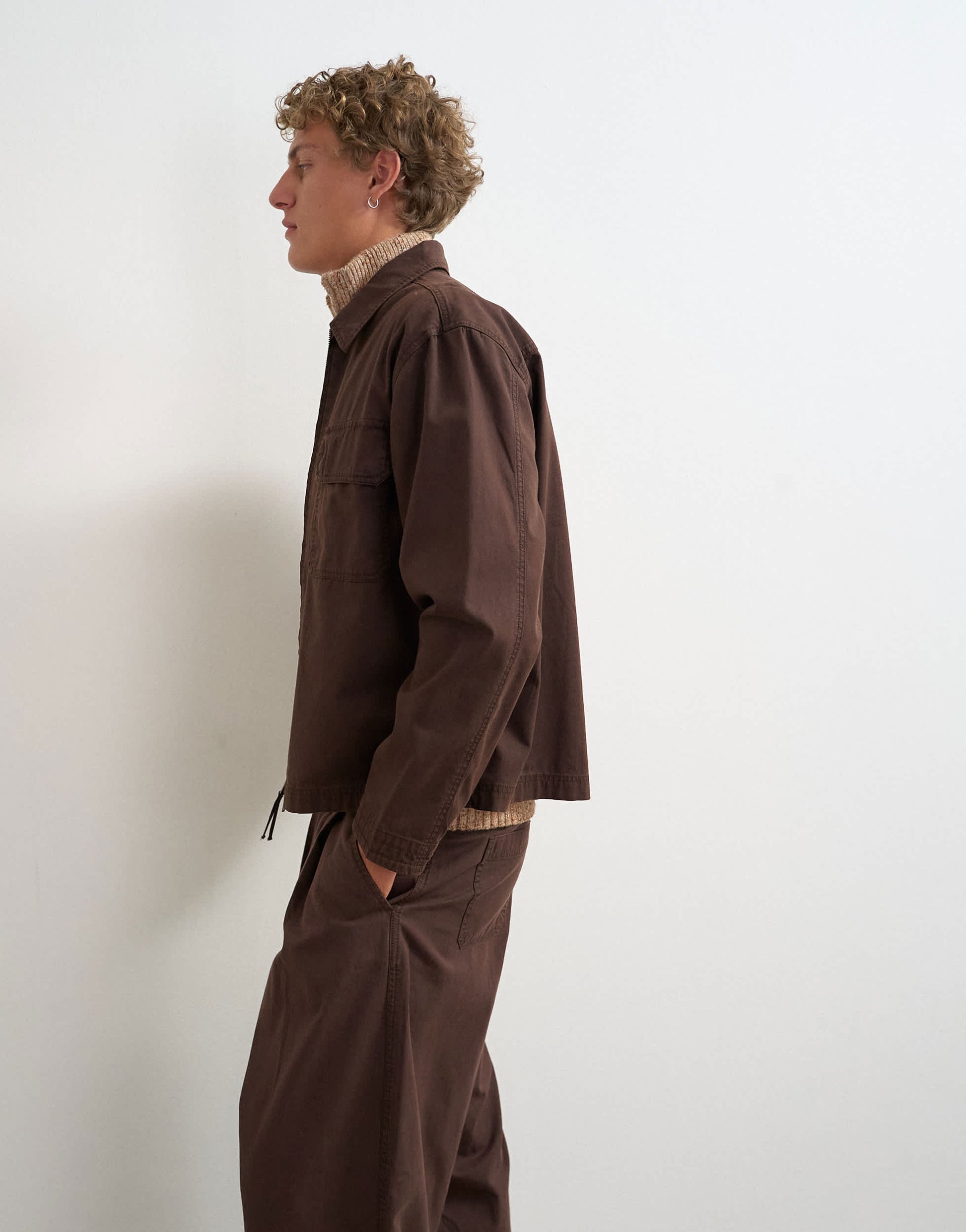Topman relaxed fit herringbone overshirt in brown