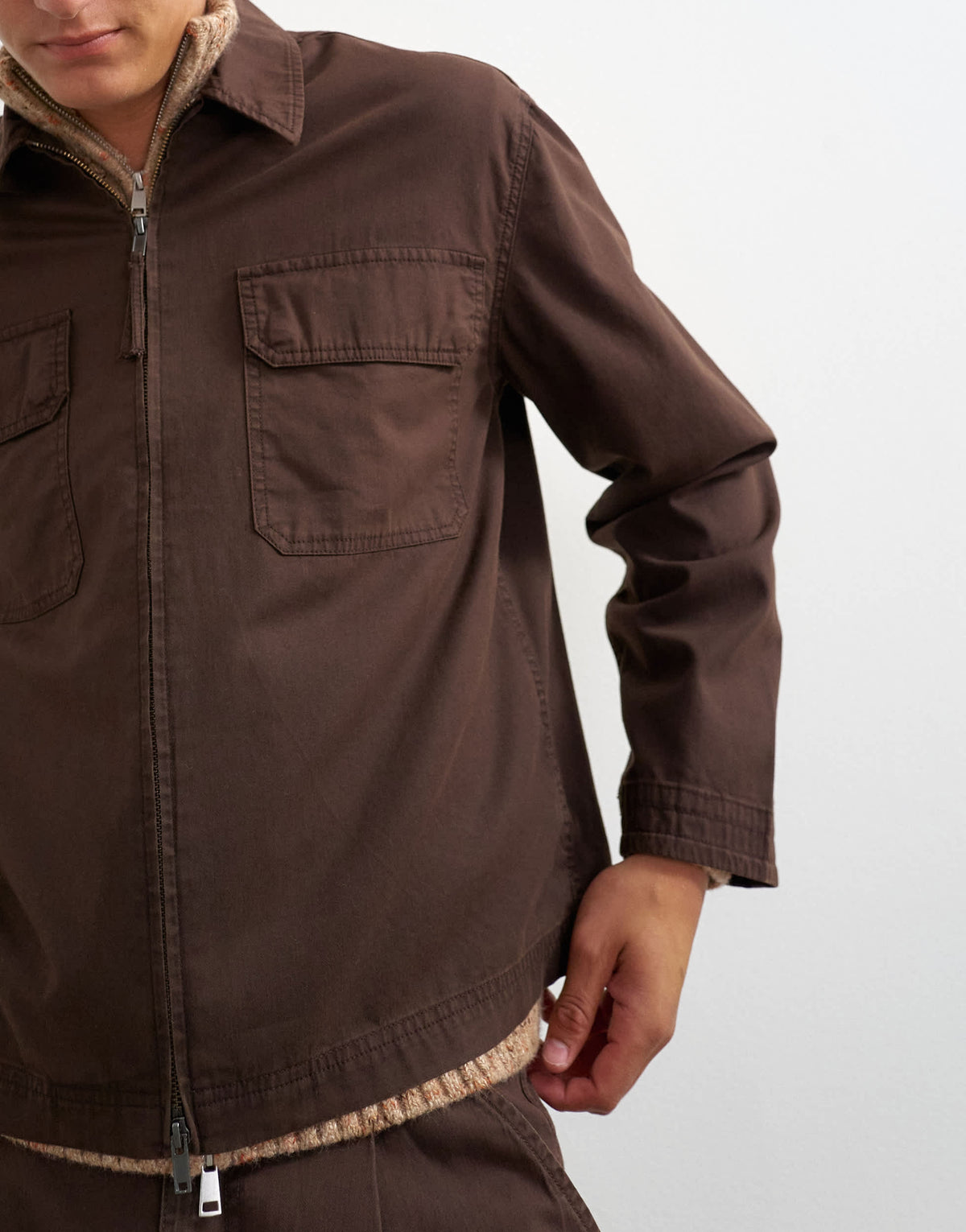 Topman relaxed fit herringbone overshirt in brown