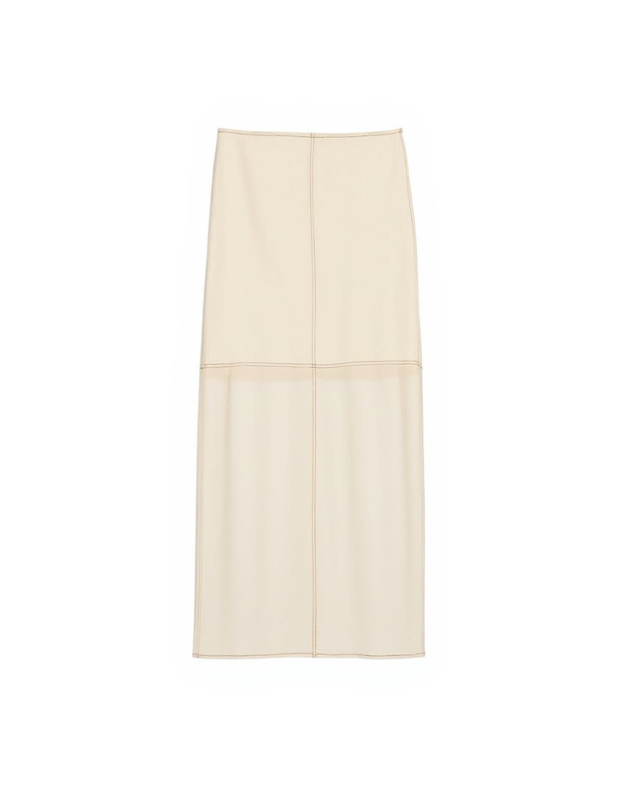 Topshop organza column maxi skirt with contrast stitching in oyster