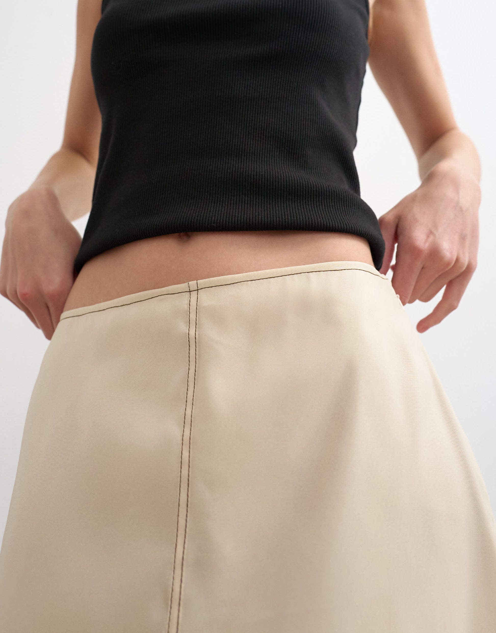 Topshop organza column maxi skirt with contrast stitching in oyster