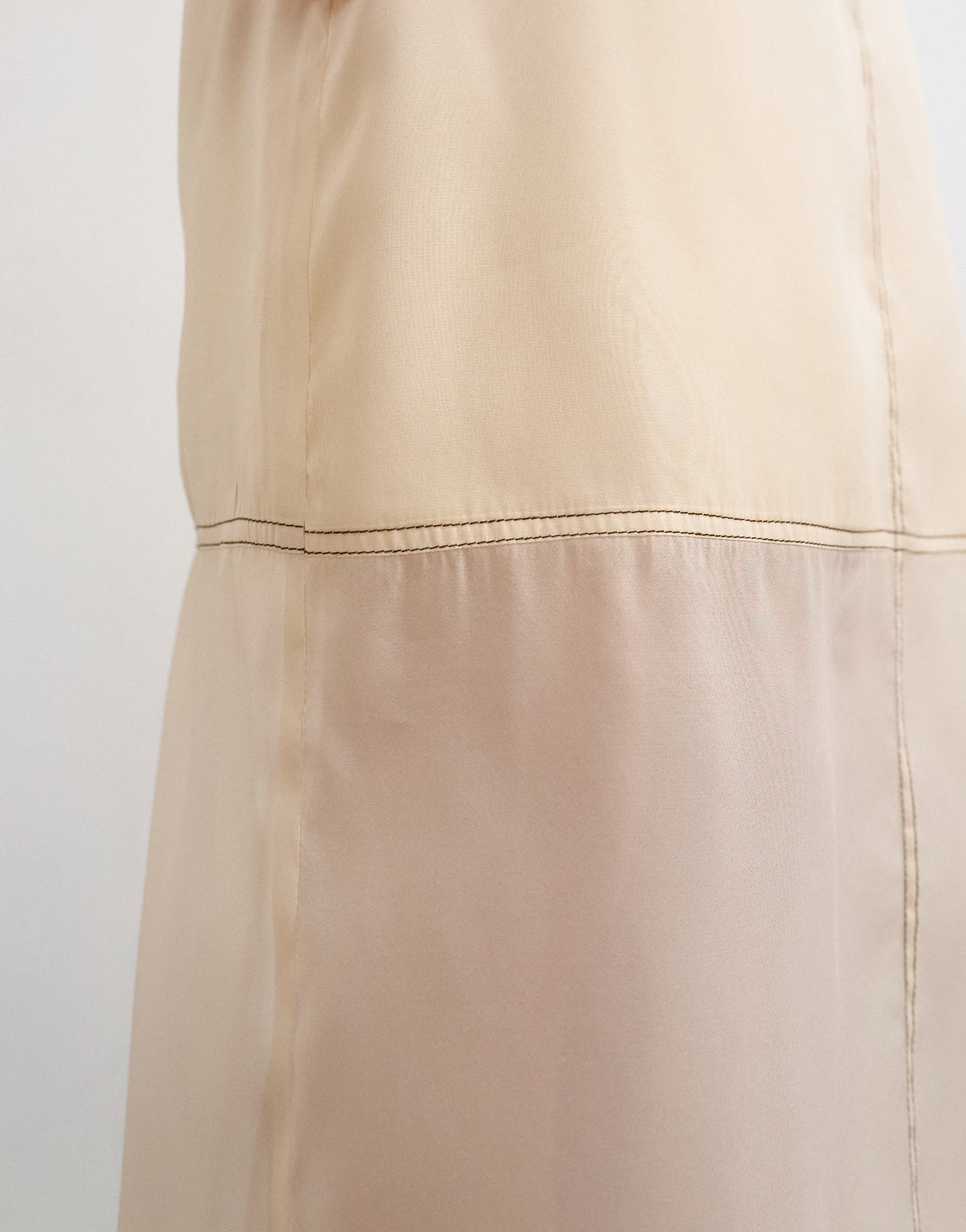 Topshop organza column maxi skirt with contrast stitching in oyster