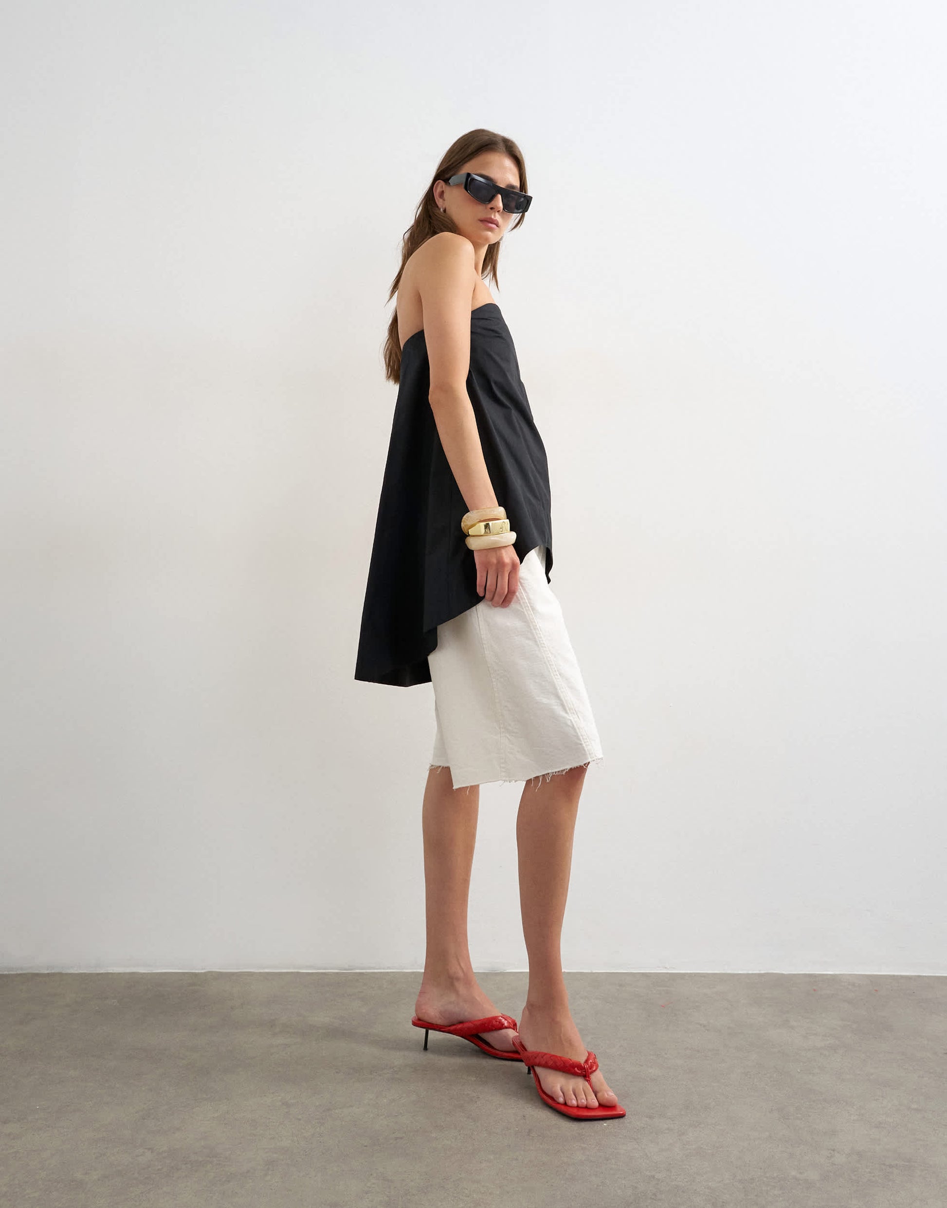 Topshop high low bandeau top in black