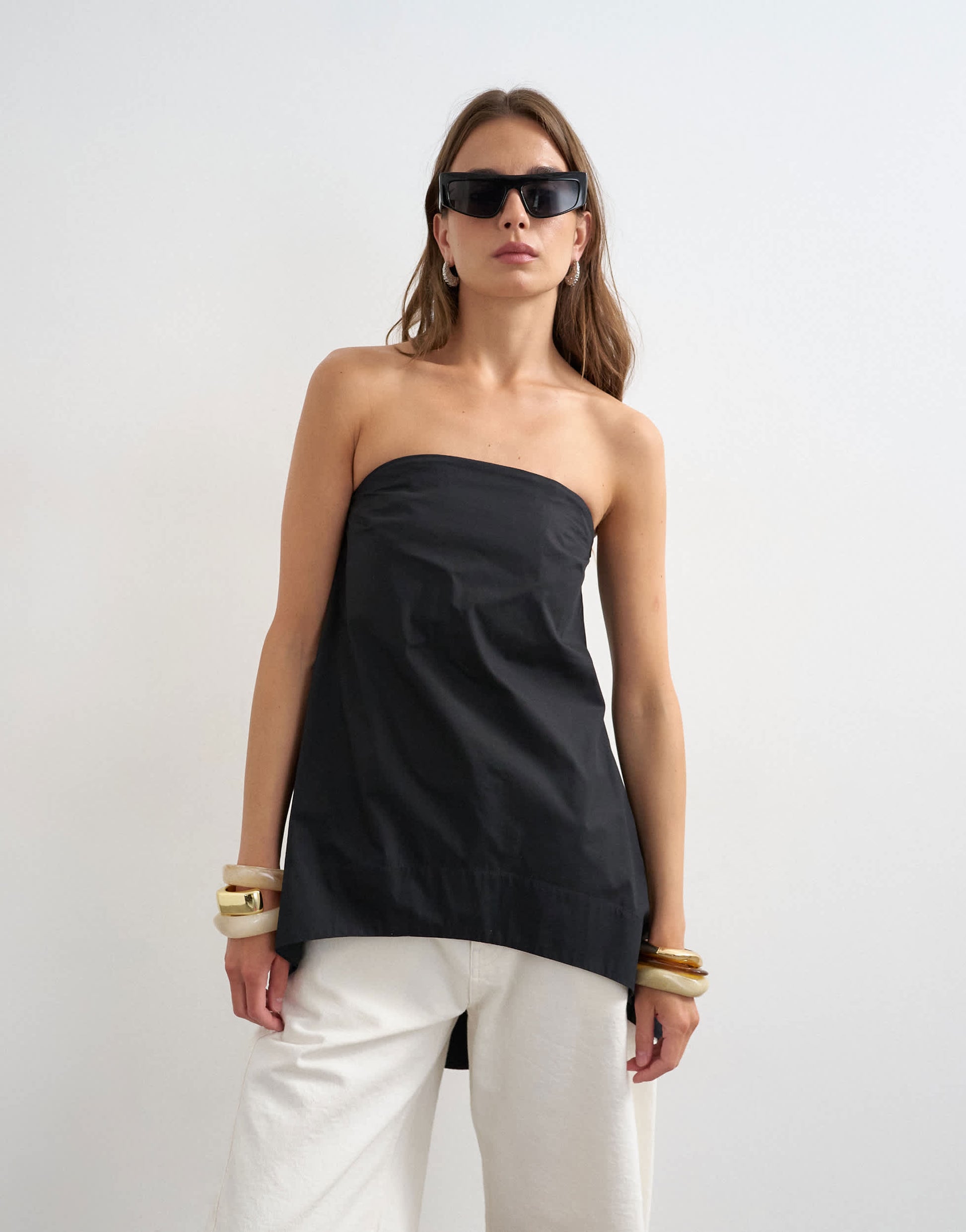 Topshop high low bandeau top in black