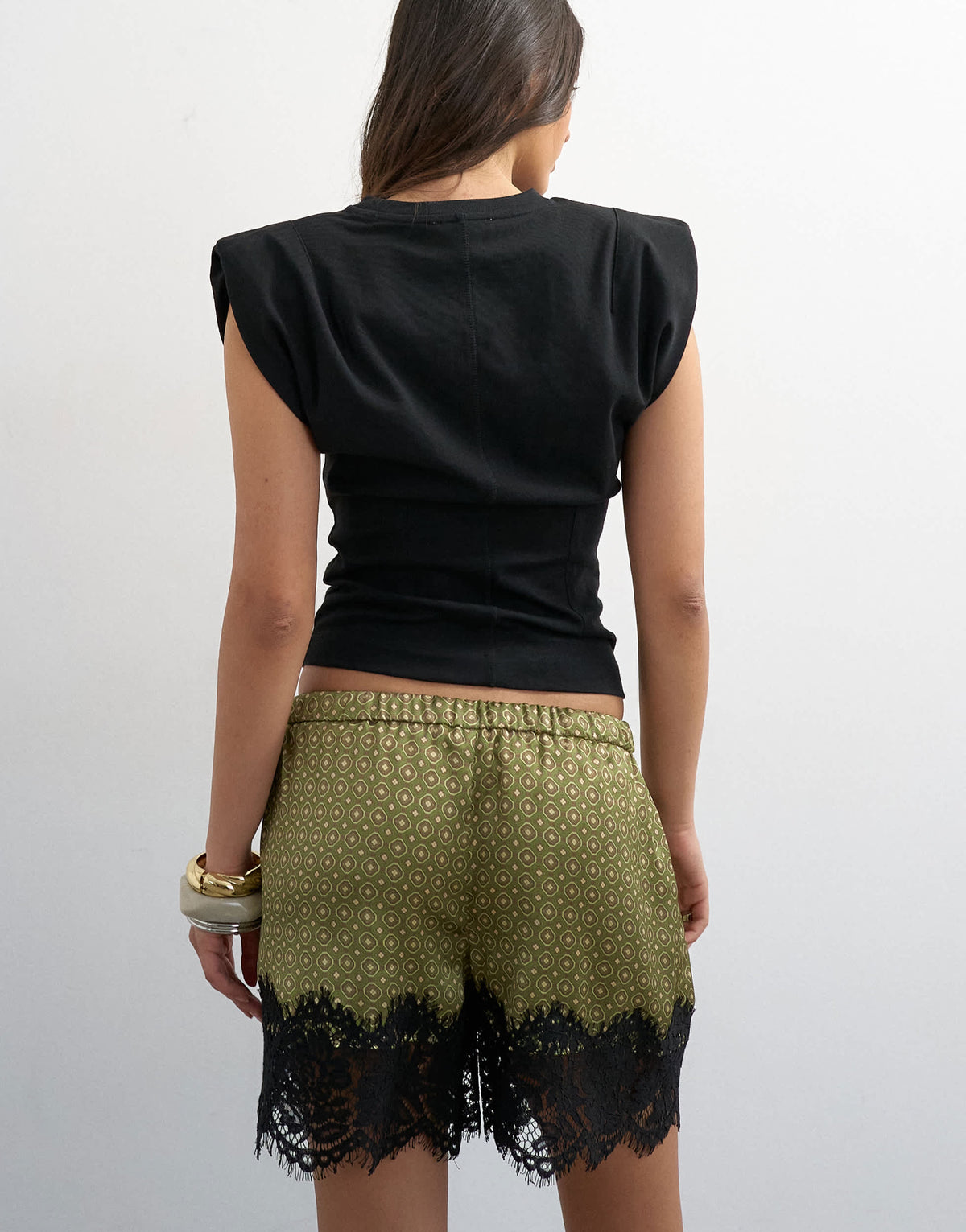 Topshop satin lace insert short in geo print