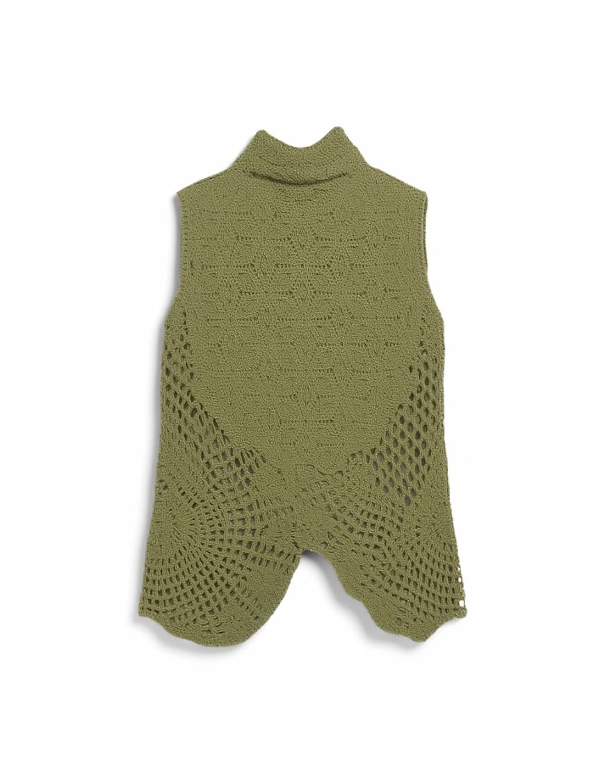 Topshop knitted crochet shape top in khaki green