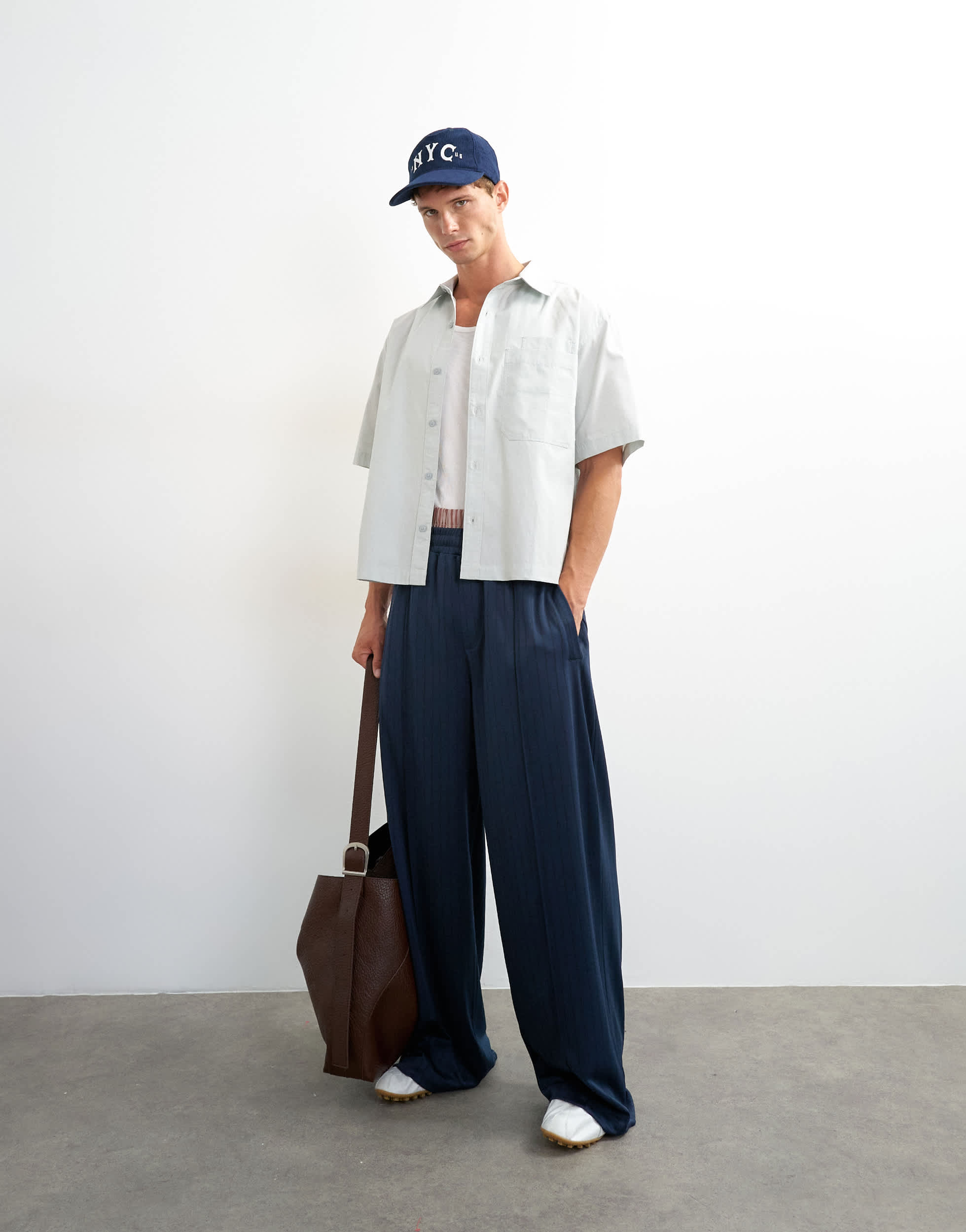 Topman baggy fit stripe tricot jogger in navy